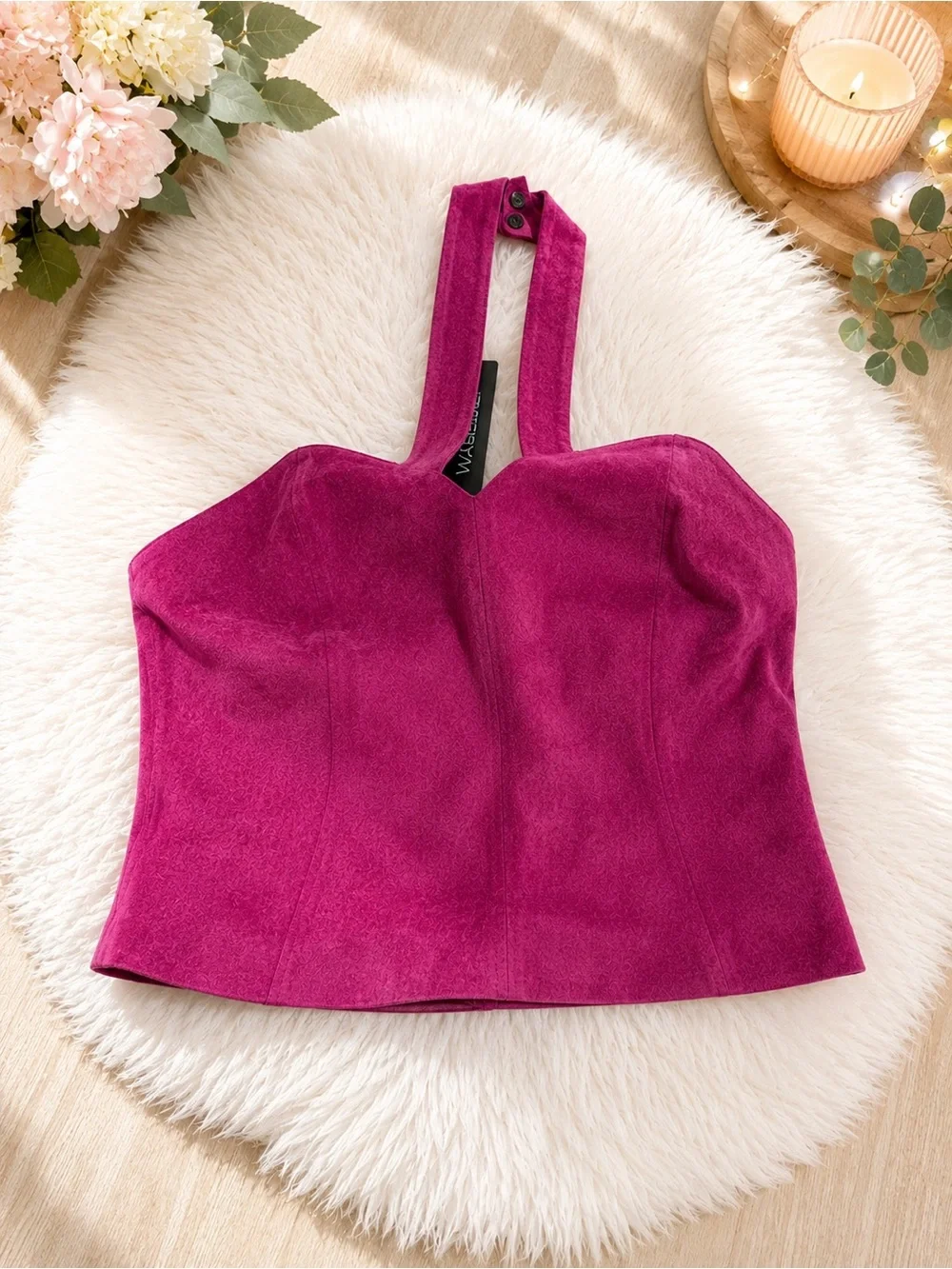 Cache Magenta Halter Top with Matching Mini Skirt